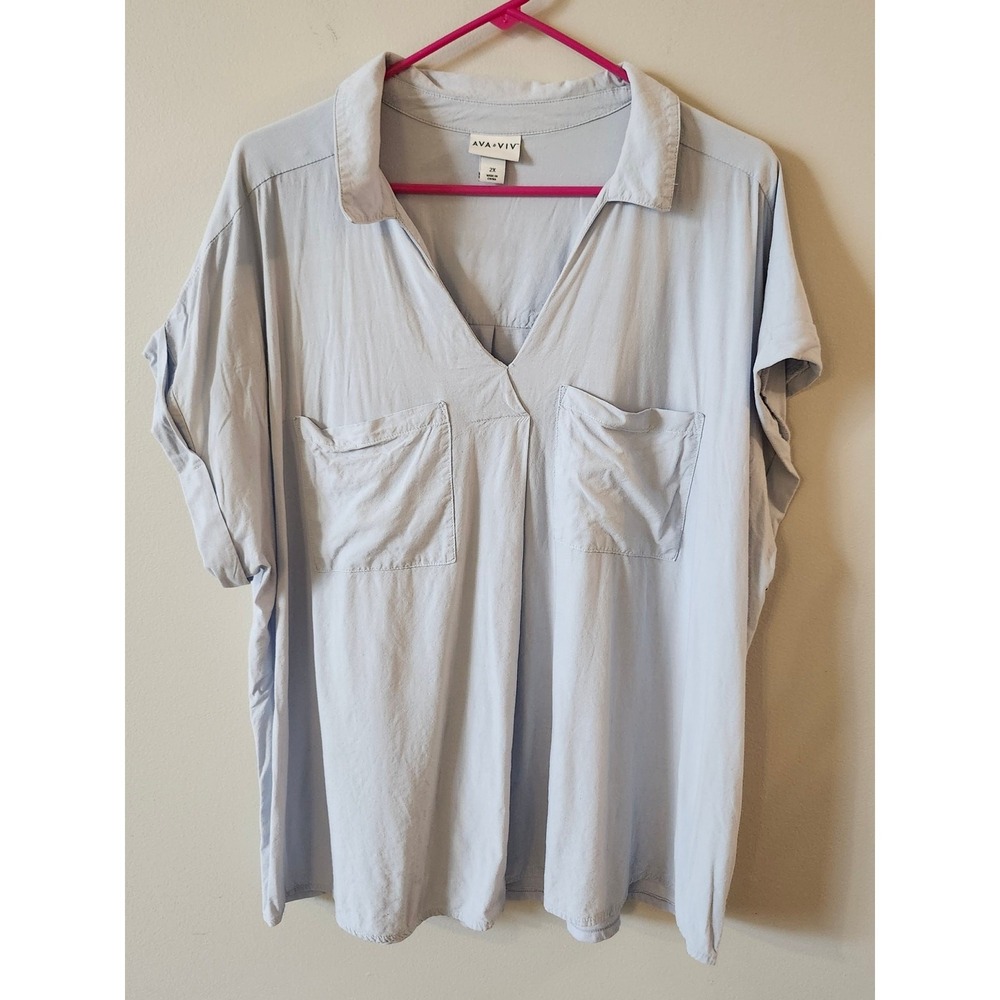 Ava & Viv Short‎ Sleeve V-Neck Top Women's Size 2X Blue